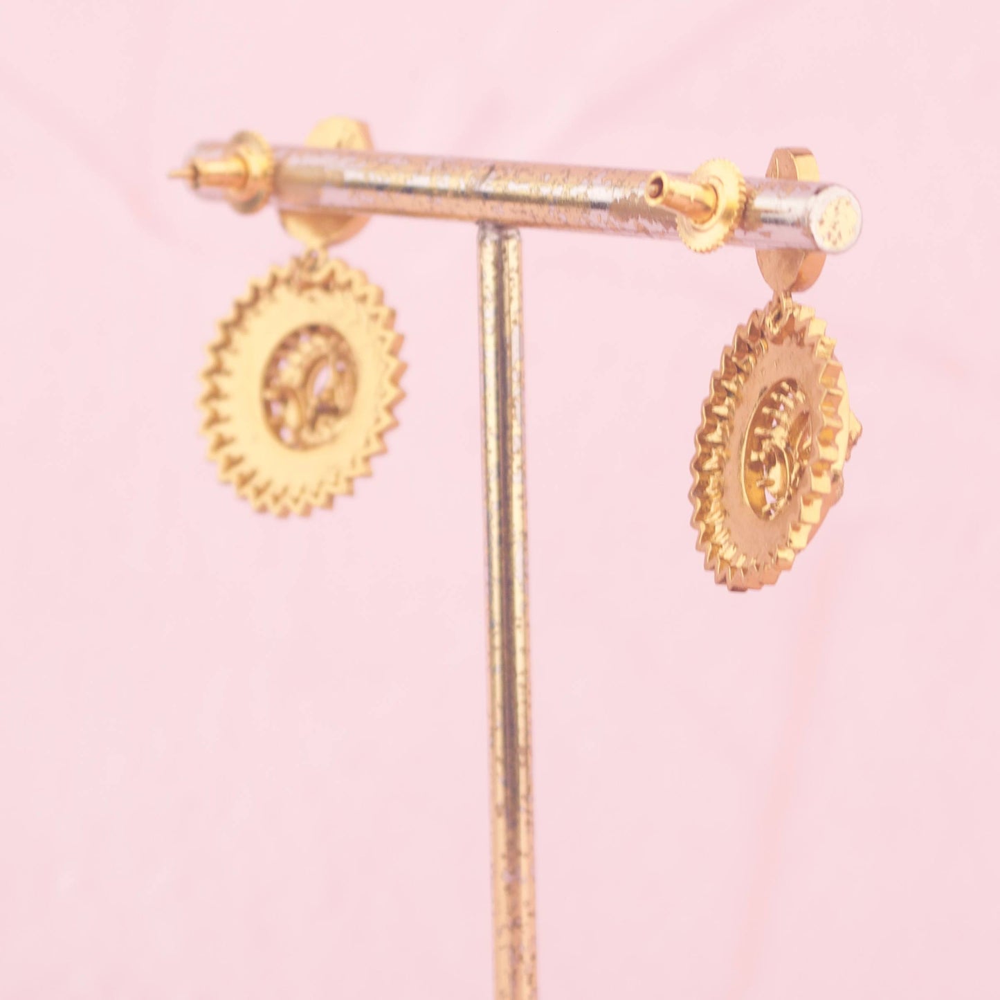 Antique Gold Temple Necklace Set With Matching Earrings