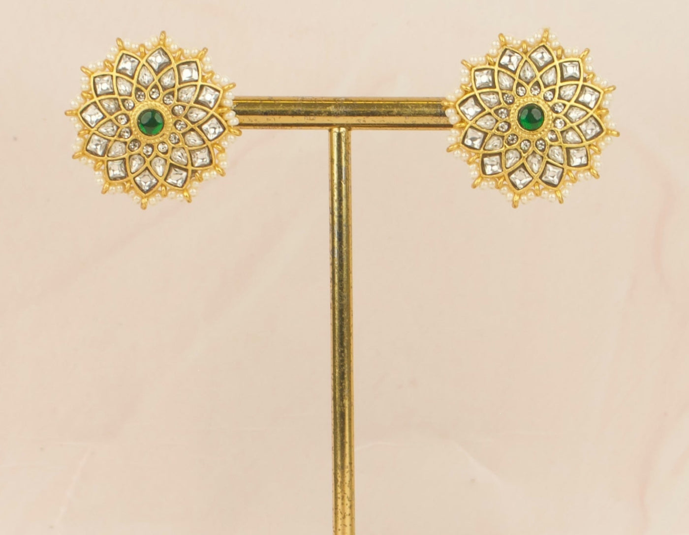 Gold Design Jadau Kundan Floral Studded Earrings - DULHAN JEWELS
