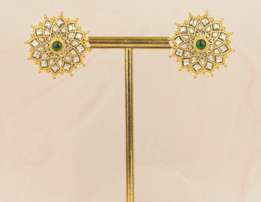 Gold Design Jadau Kundan Floral Studded Earrings - DULHAN JEWELS