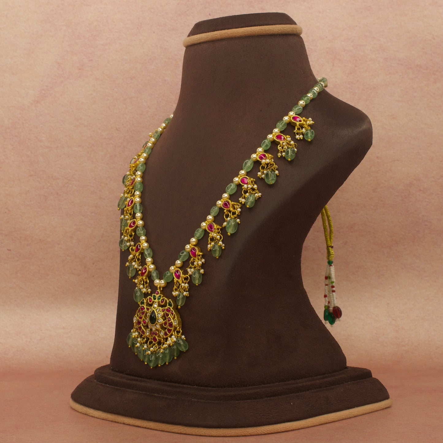 Classic jadau kundan chain necklace with peacock design locket