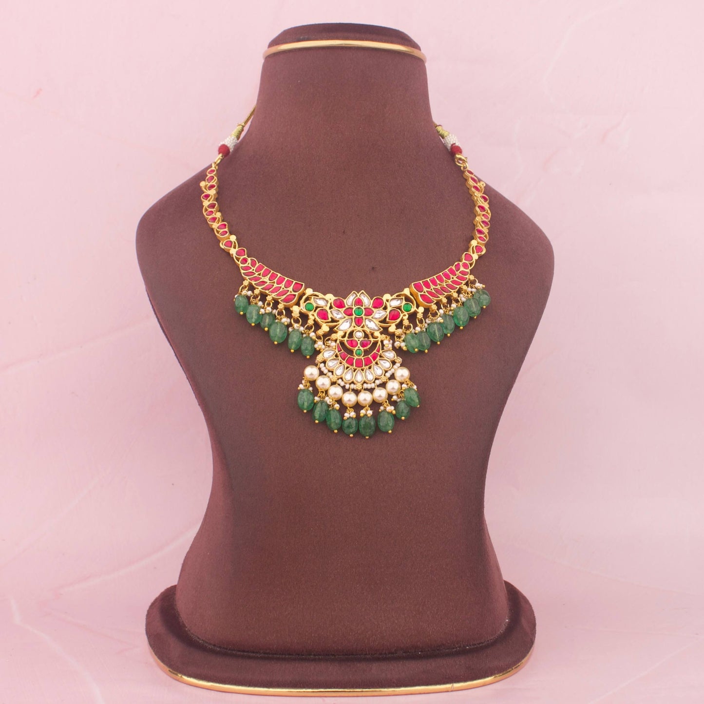 Designer Jadau Kundan Necklace With Strawberry Beads
