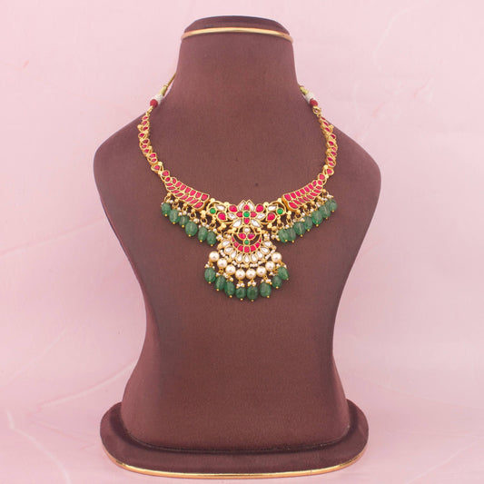 Designer Jadau Kundan Necklace With Strawberry Beads