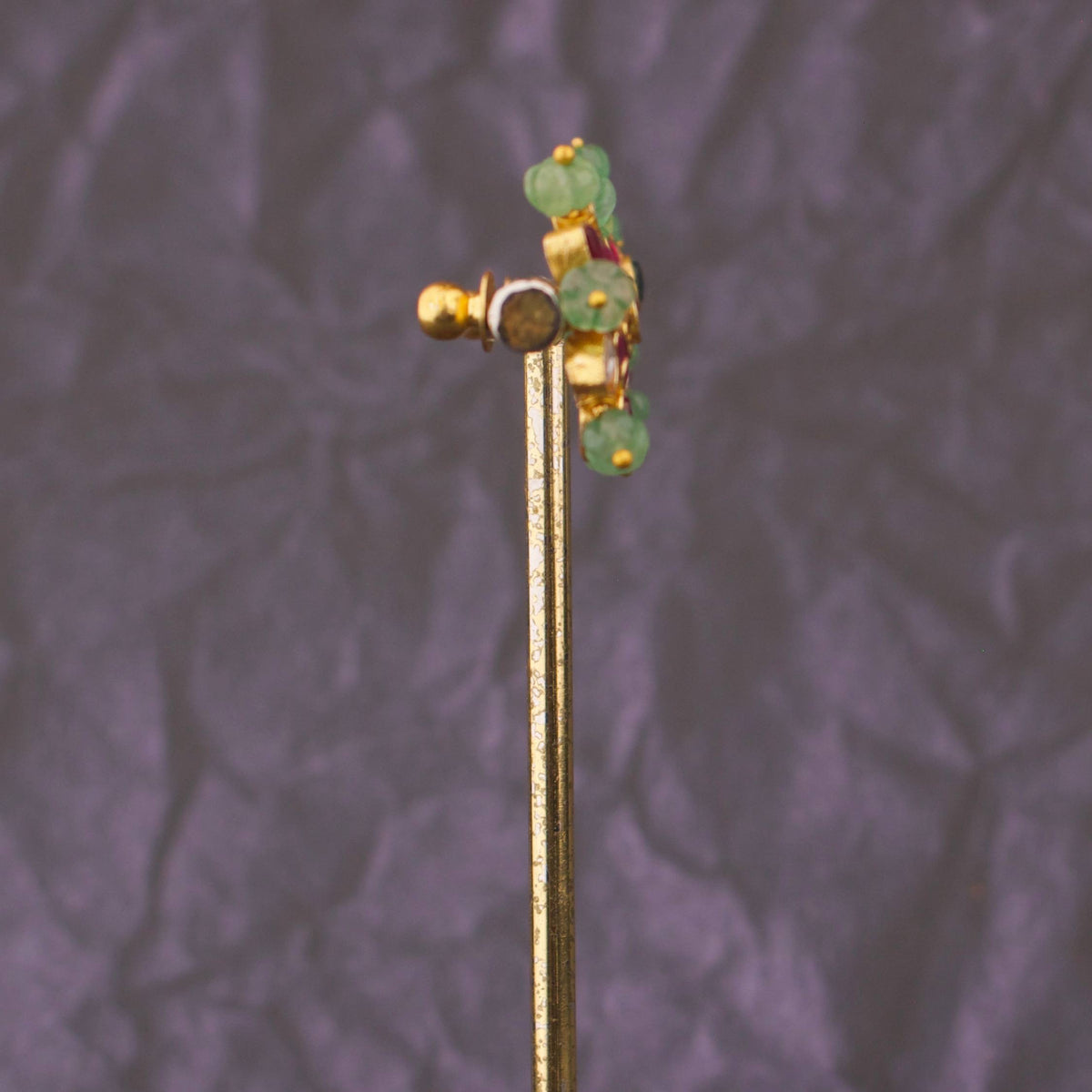 Jadau Kundan Floral Starburst Stud Earrings With Emerald Green Bead Halo - Alternate View 1