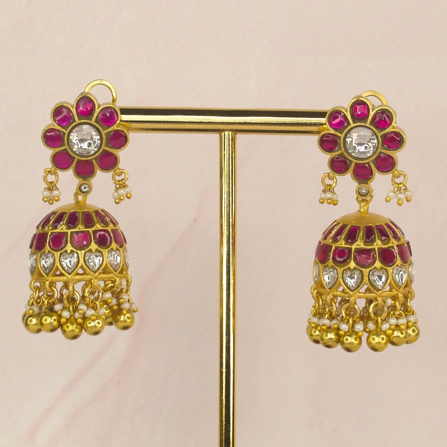 Vibrant Petal Design Jadau Kundan Jhumkas