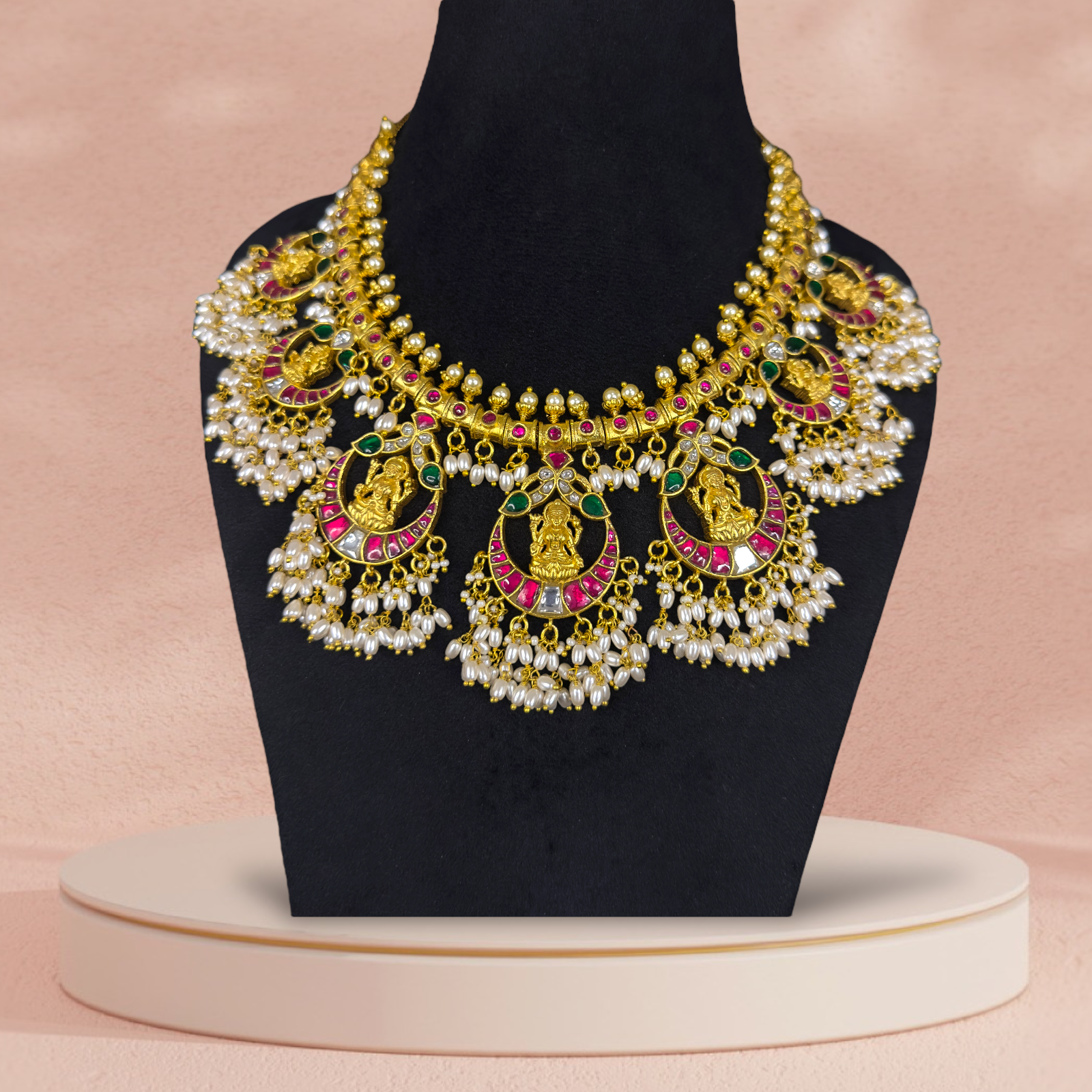 Divine Elegance: Guttapusulu Jadau Kundan Necklace with 22k gold plating This product belongs to Jadau Kundan jewellery Category