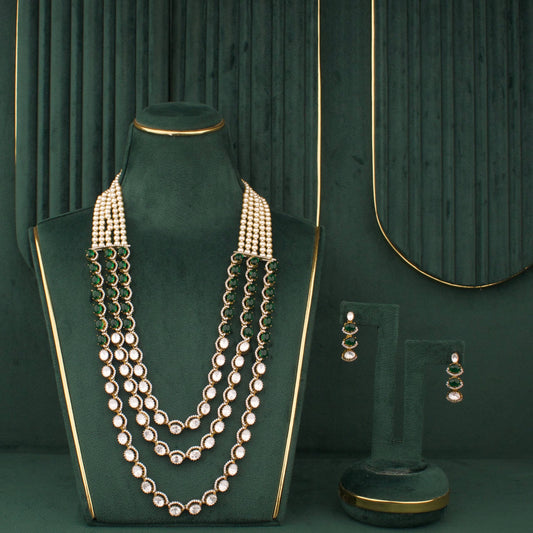 Royal Victorian Emerald Green Multi Layer Necklace Set With Earrings