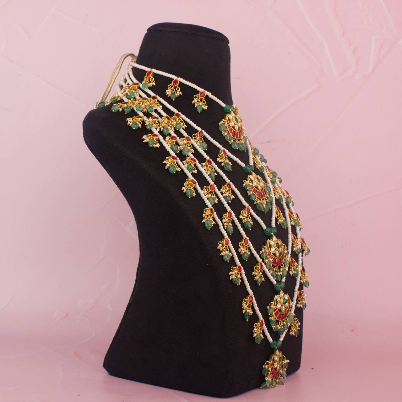 Bridal Jadau Kundan Chand Locket 5 Lada / Layer By Layer Mala