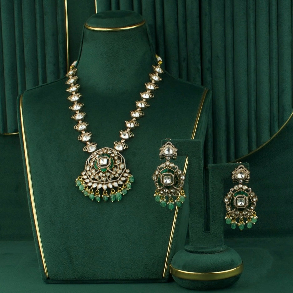 Fusion Polki Kundan Necklace With Earrings