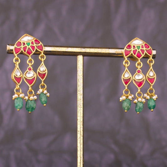 Unique Jadau Kundan Chandbali Earrings With Drop Hangings