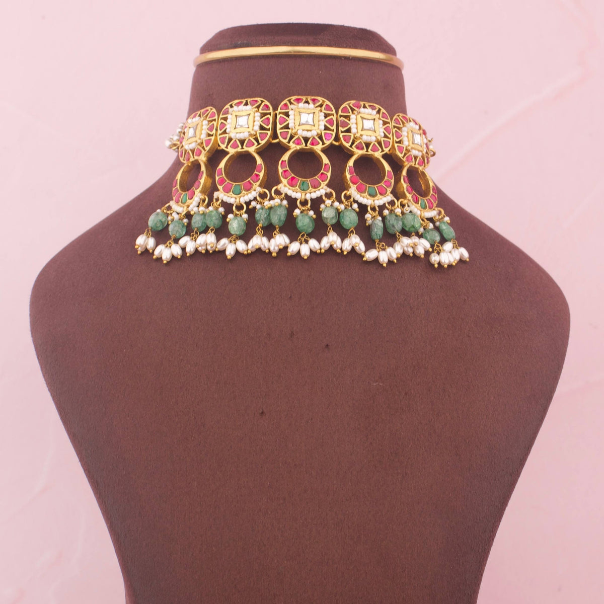 Chandbali Design Jadau Kundan Beads Choker - Handcrafted Indian Bridal Jewelry by Dulhan Jewels