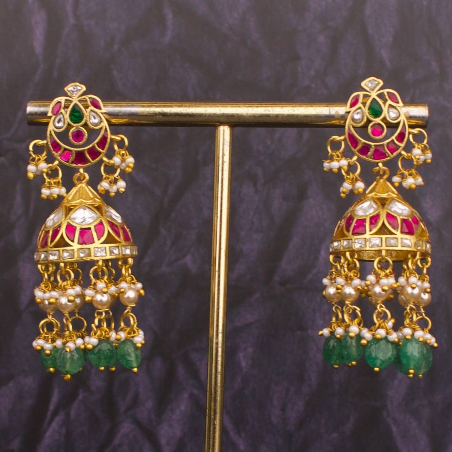 Unique Hand Crafted Jadau Kundan Jhumki With Pearl & Beads Droplet