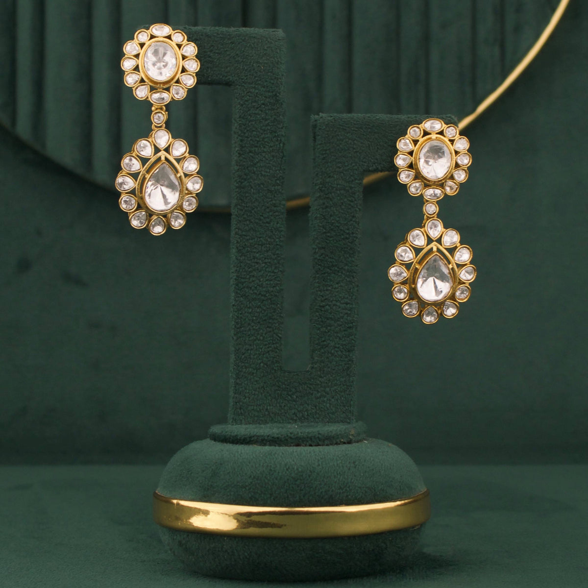 Designer Victorian Floral Design Drop Earrings - Handcrafted Indian Bridal Jewelry by Dulhan Jewels