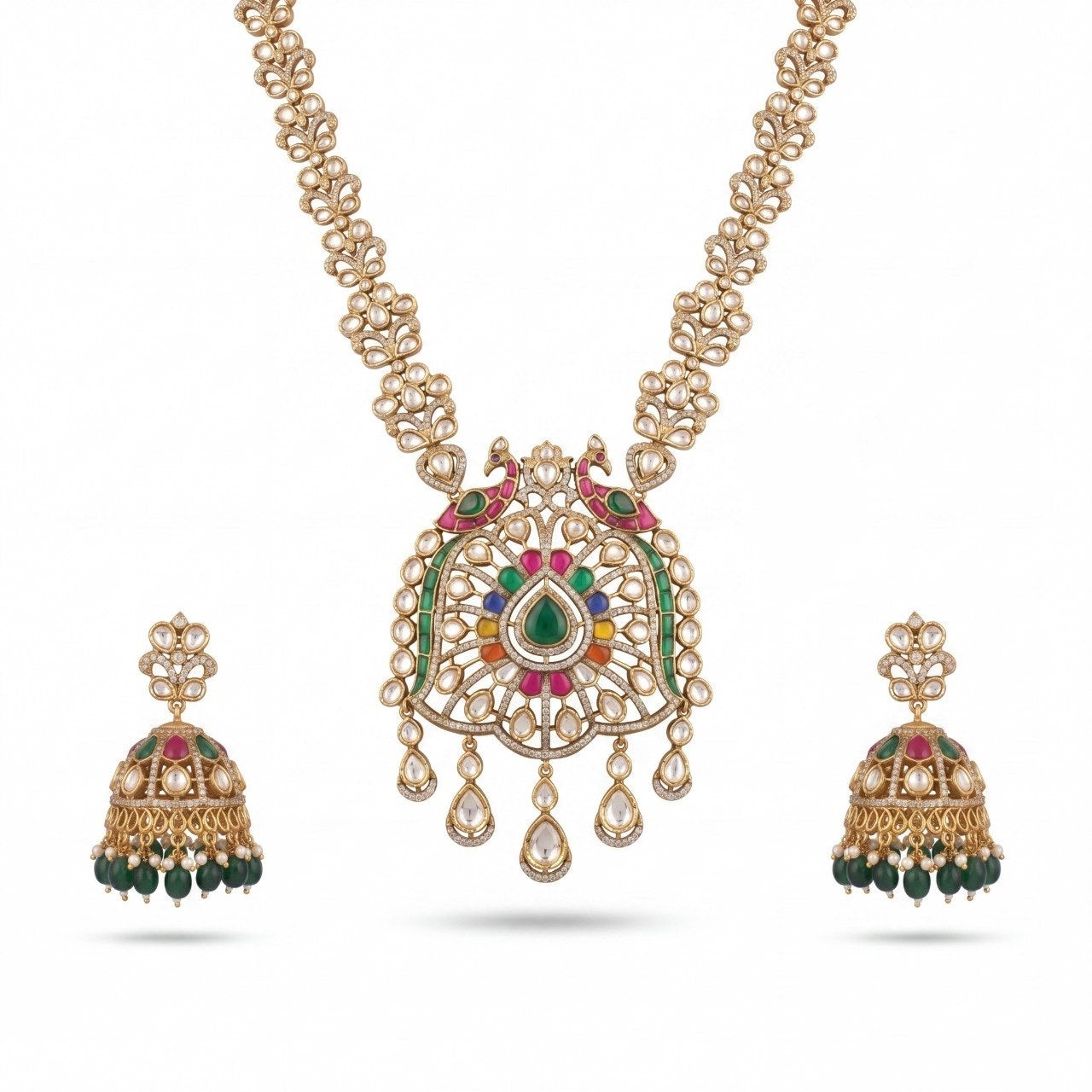 Elegant Design Fusion Kundan & Polki Victorian Necklace Set with Jhumki