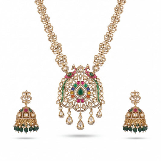 Elegant Design Fusion Kundan & Polki Victorian Necklace Set with Jhumki