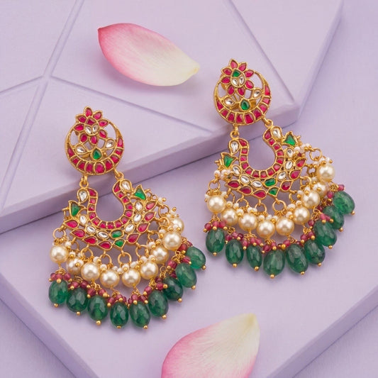 Chand Studded Jadau Kundan Chandbali Earrings