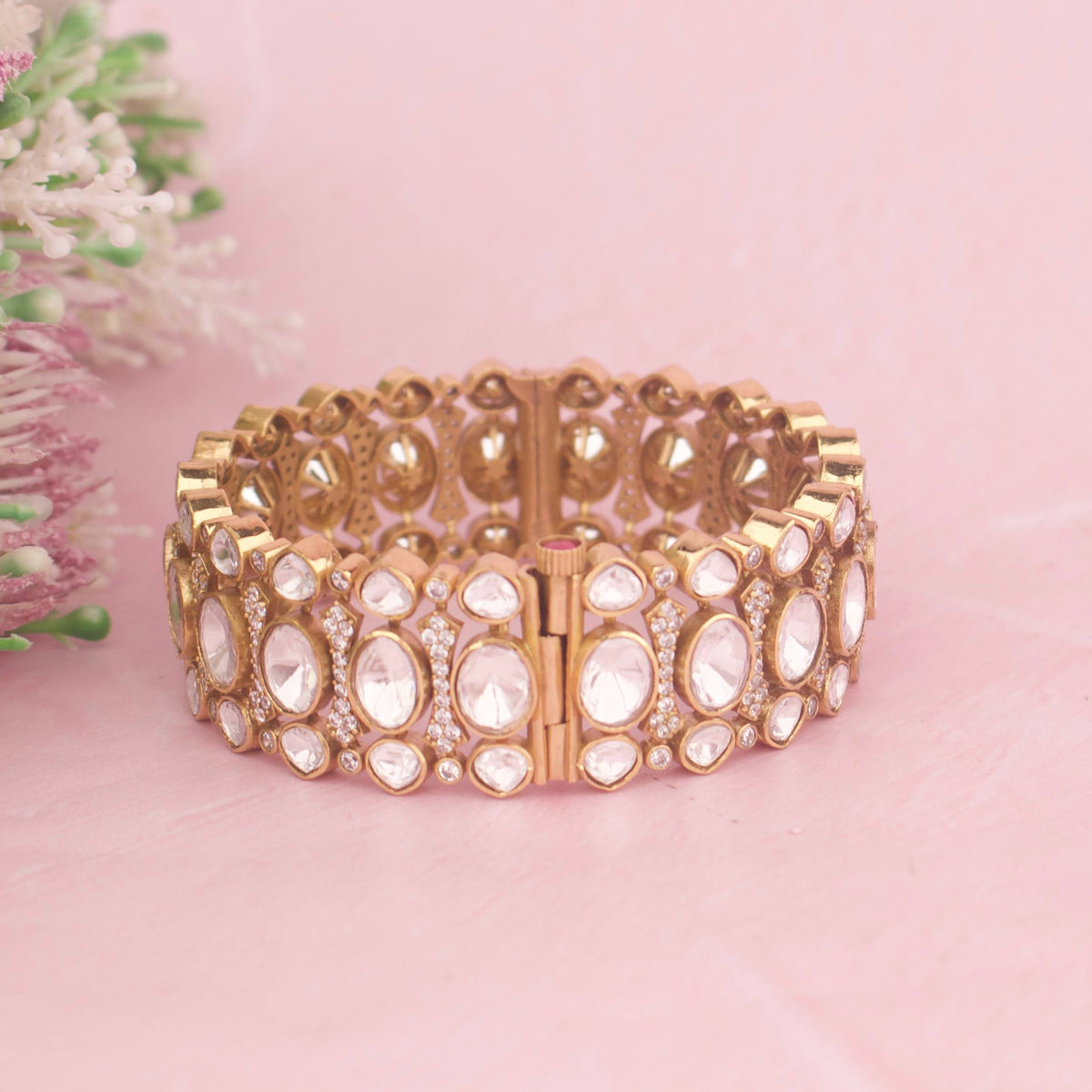Designer Polki Kada With Statement Gold Detailing