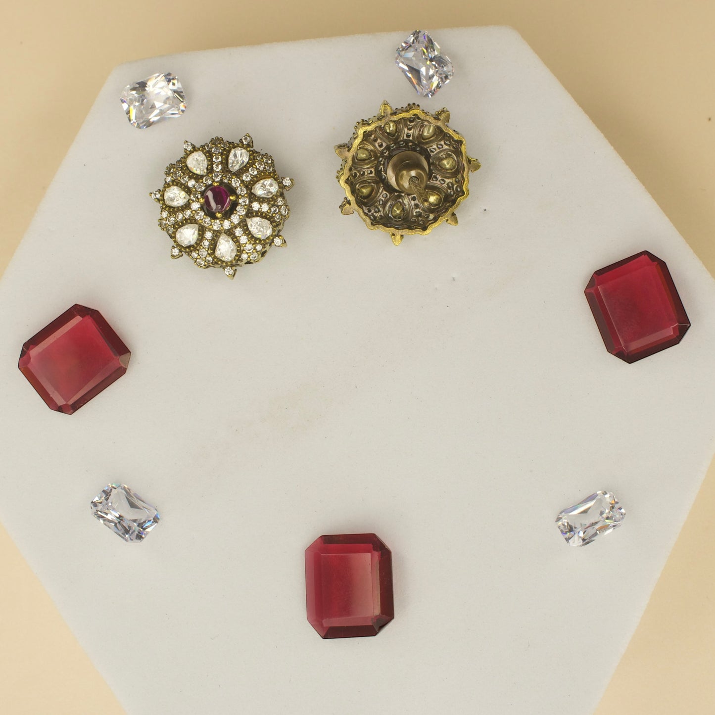 Ruby Victorian finish polki stud earrings with high quality Victorian finish