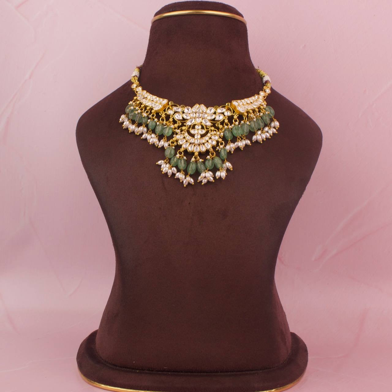 Simple Moissanite Polki Necklace With Guttapusalu Hangings