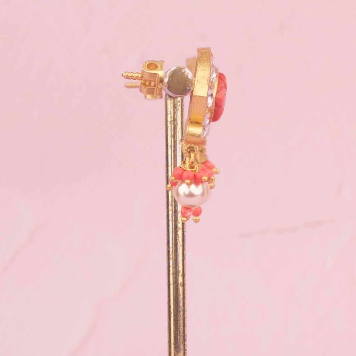 Luxurious Jadau Kundan Necklace Set with Coral Accents