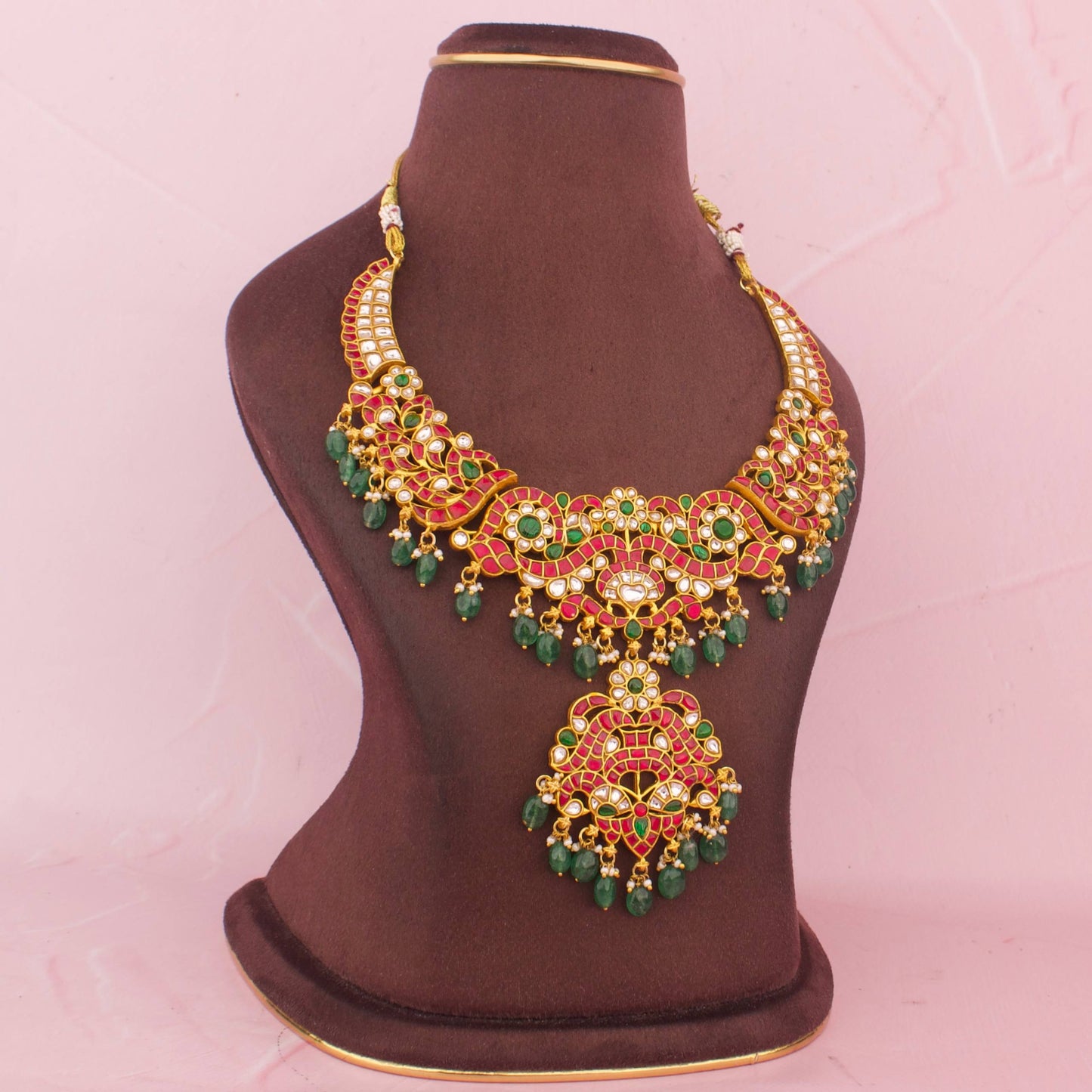 Ethnic Jadau Kundan Necklace With Emerald Beads