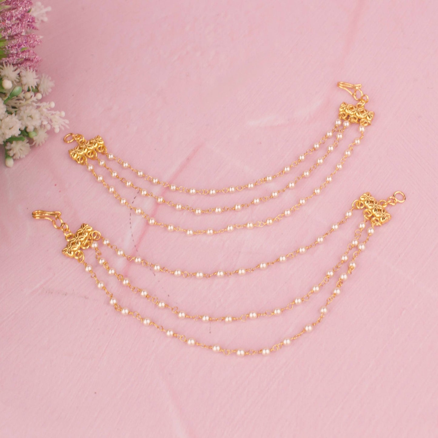 Simple Pearl Champasaralu Ear Chain