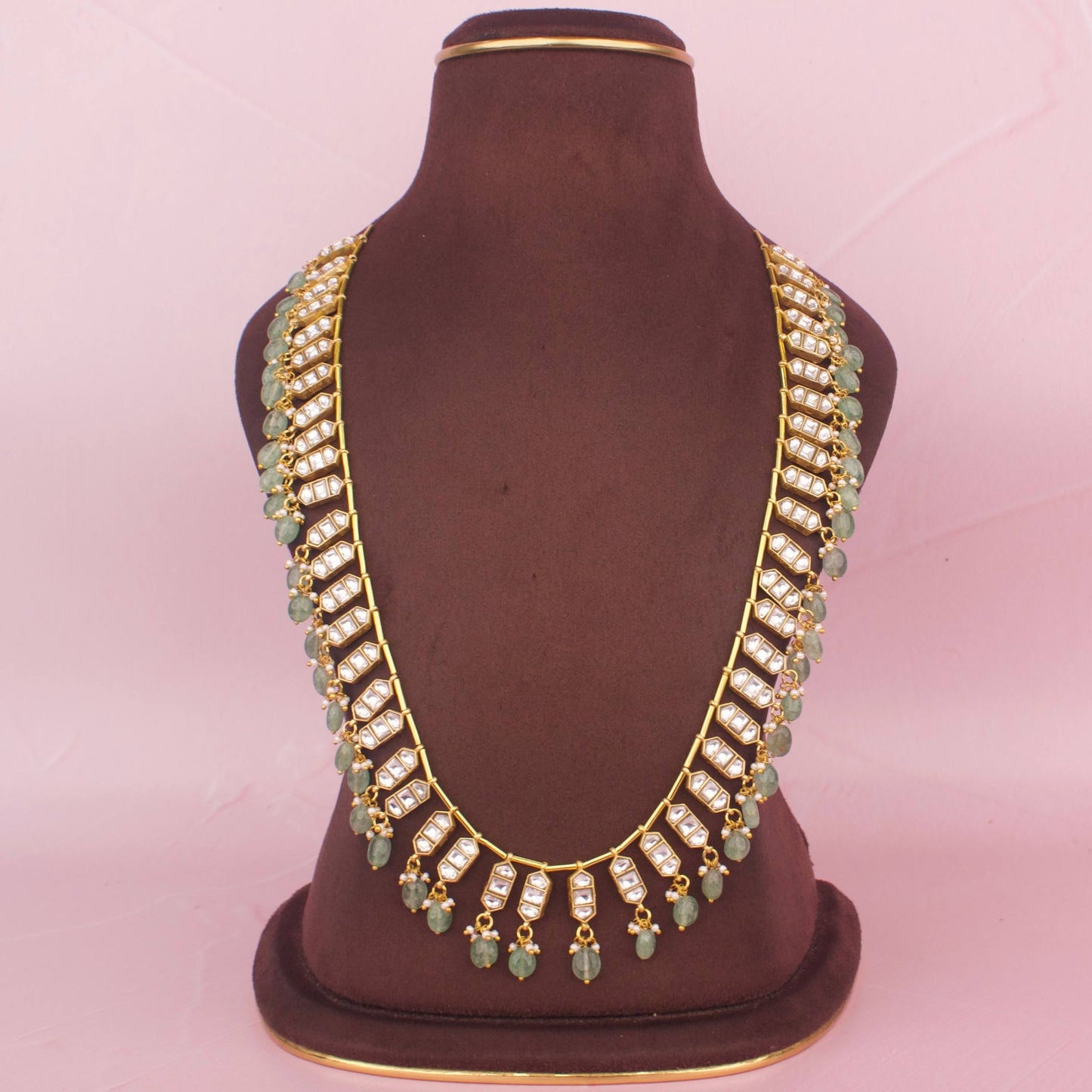 Sleek Jadau Kundan Bits Chain Necklace With Beads Hangings