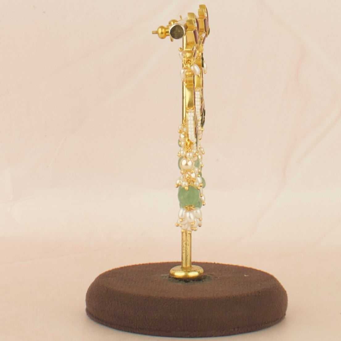 Grand Lotus Design Jadau Kundan Chand Bali with Beads Hanging