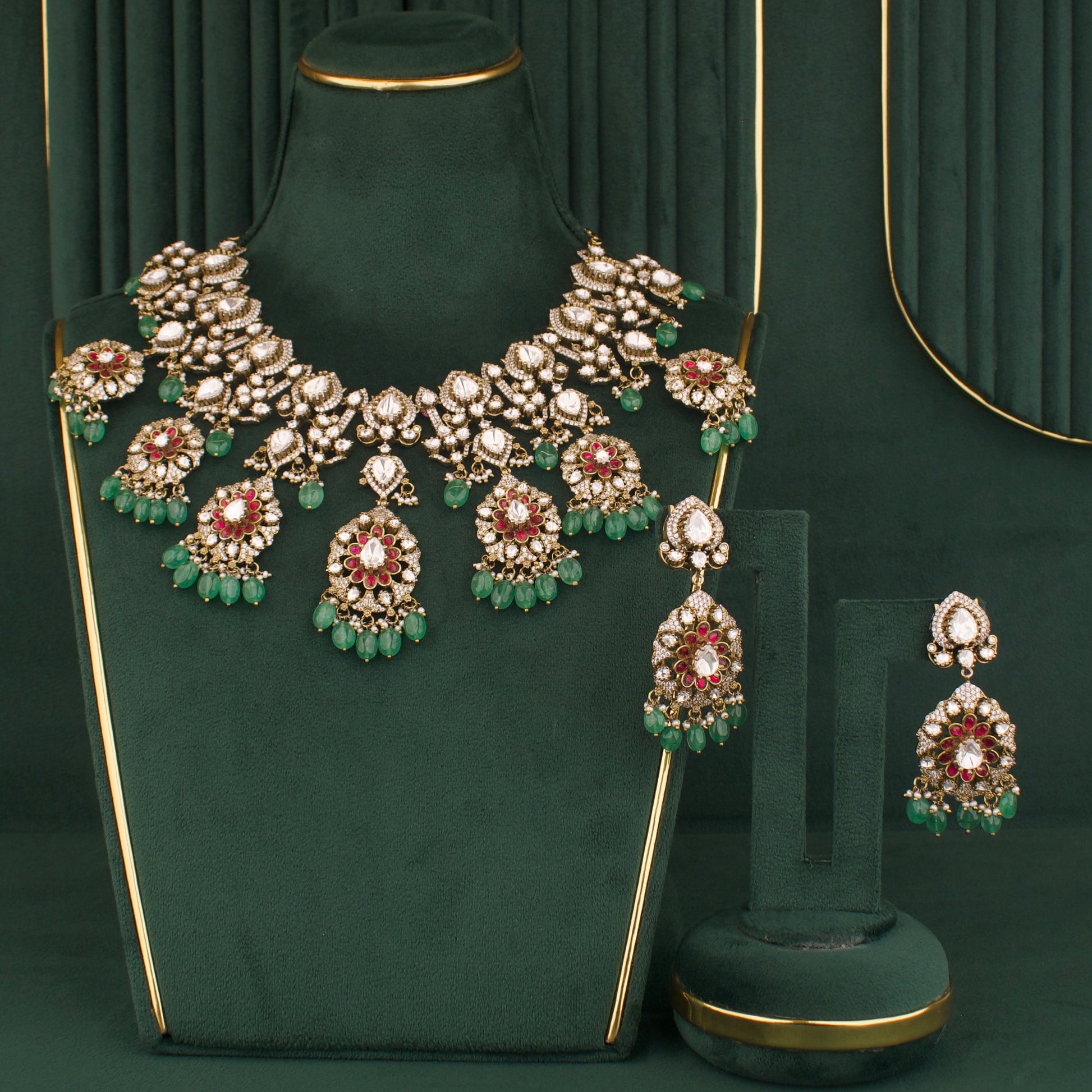 Timeless Victorian Necklace set with Earring Beautifully ￼Lefa Floral Design - DULHAN JEWELS