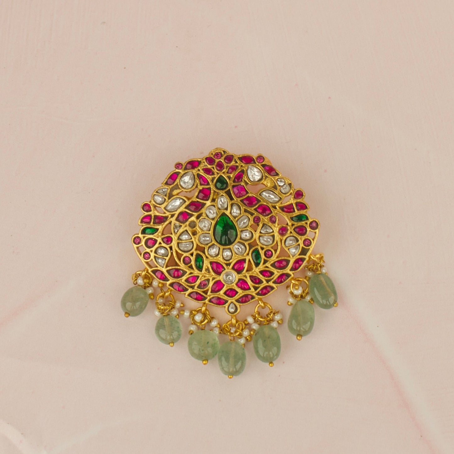 Regal Floral Jadau Kundan Pendant with Beaded Elegance