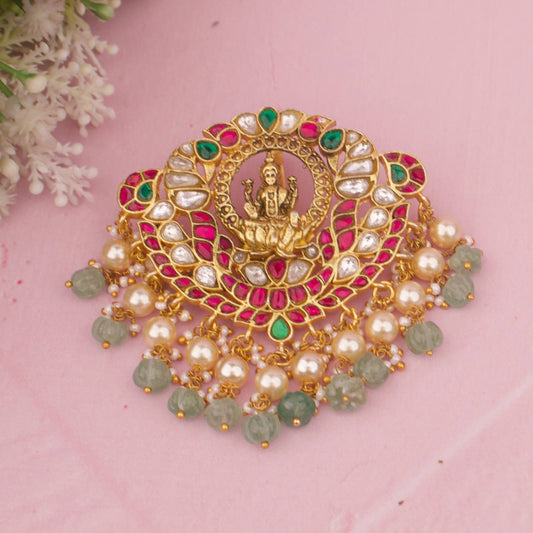 Divine Laxmi Devi Jadau Kundan Pendnat With Guttapusalu Hangings