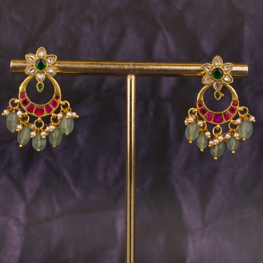 Attractive  Floral Studded Jadau Kundan Earrings