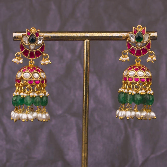 Chand Studded Jadau Kundan Jhumka Earrings With Guttapuslu Hangings