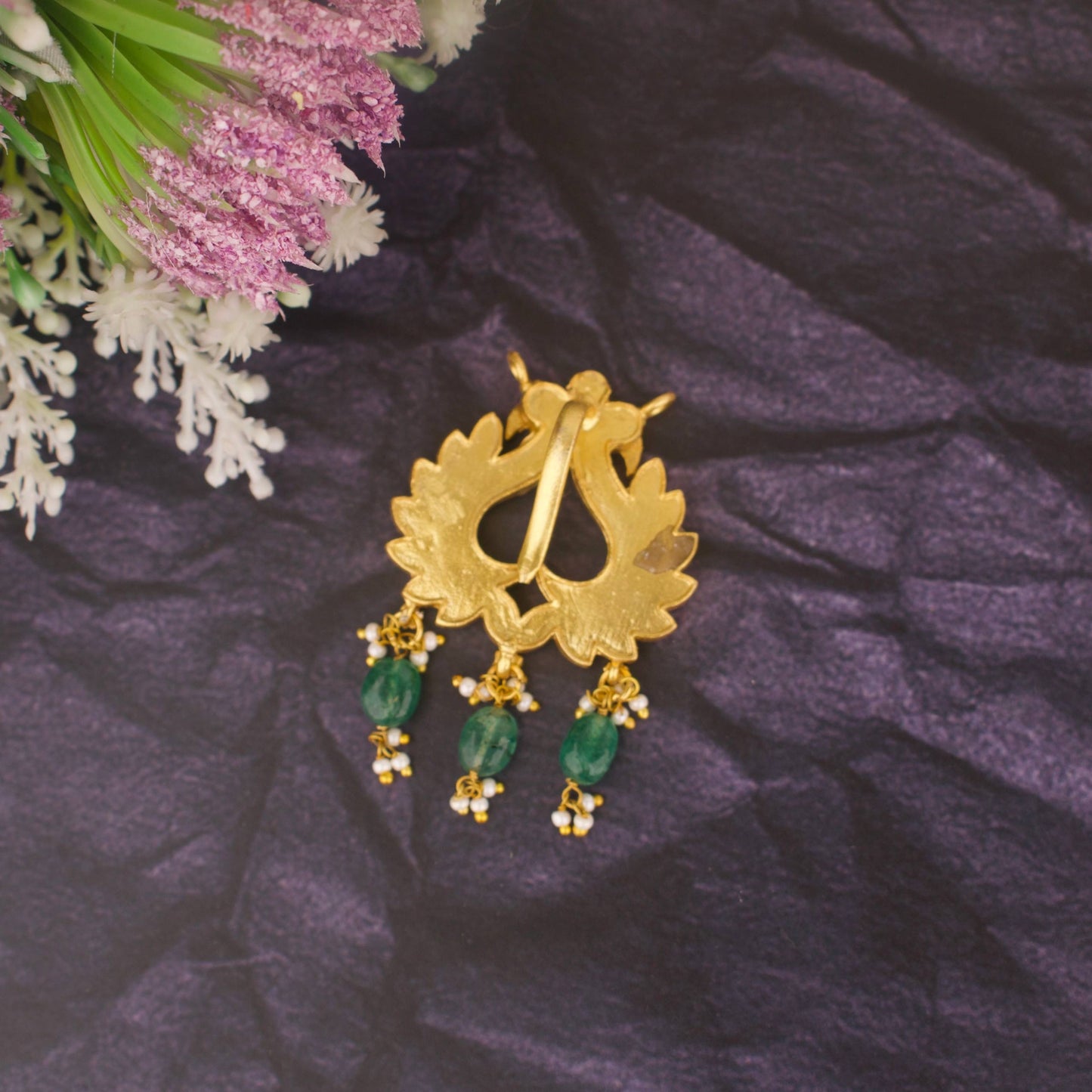 Majestic Jadau Kundan Pendant with Peacock Design