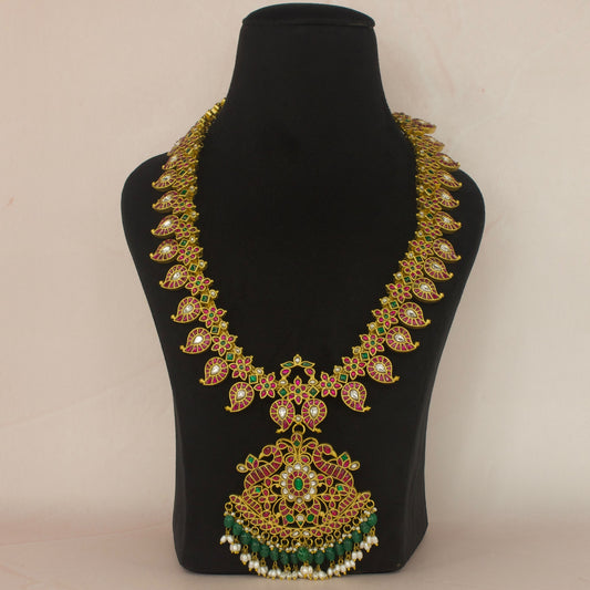 Heavy Gold Plated Jadau Kundan Mango Haram for Bridal Wear this piece is covered with mango motifs and floral motifs. 