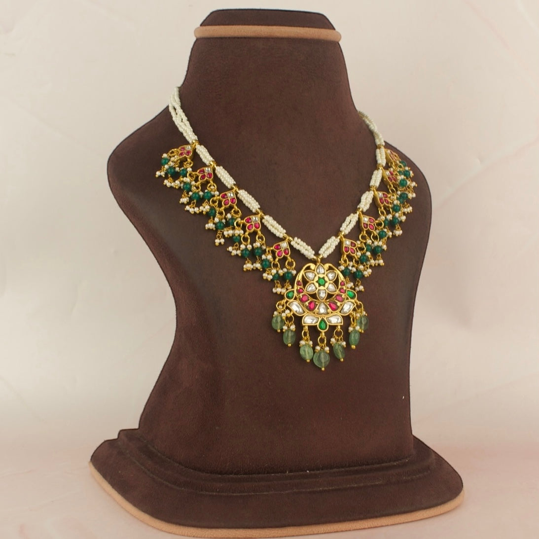 Gold Style Jadau Kundan Pearl Necklace