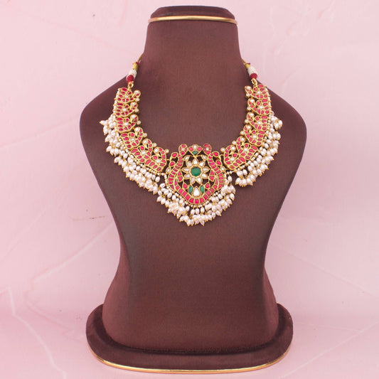 Floral Peacock Design Jadau Kundan Ricepearl Hangings