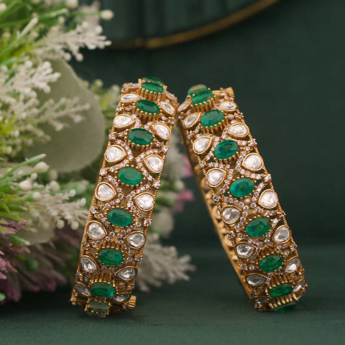 Gold Style Moissanite Polki Bangles