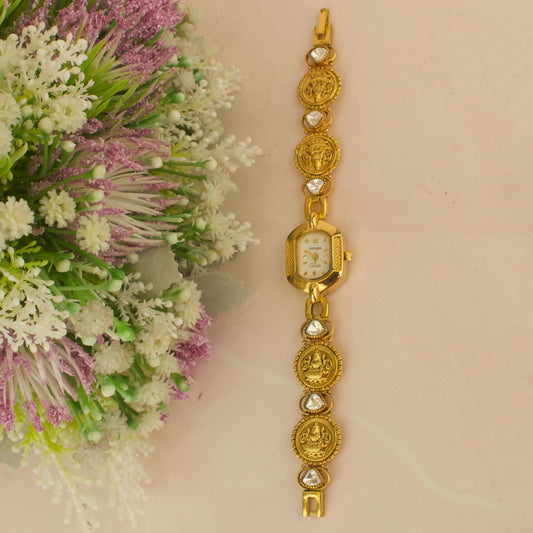 Spectacular Lakshmi Devi Design Locket Jadau Kundan Watch