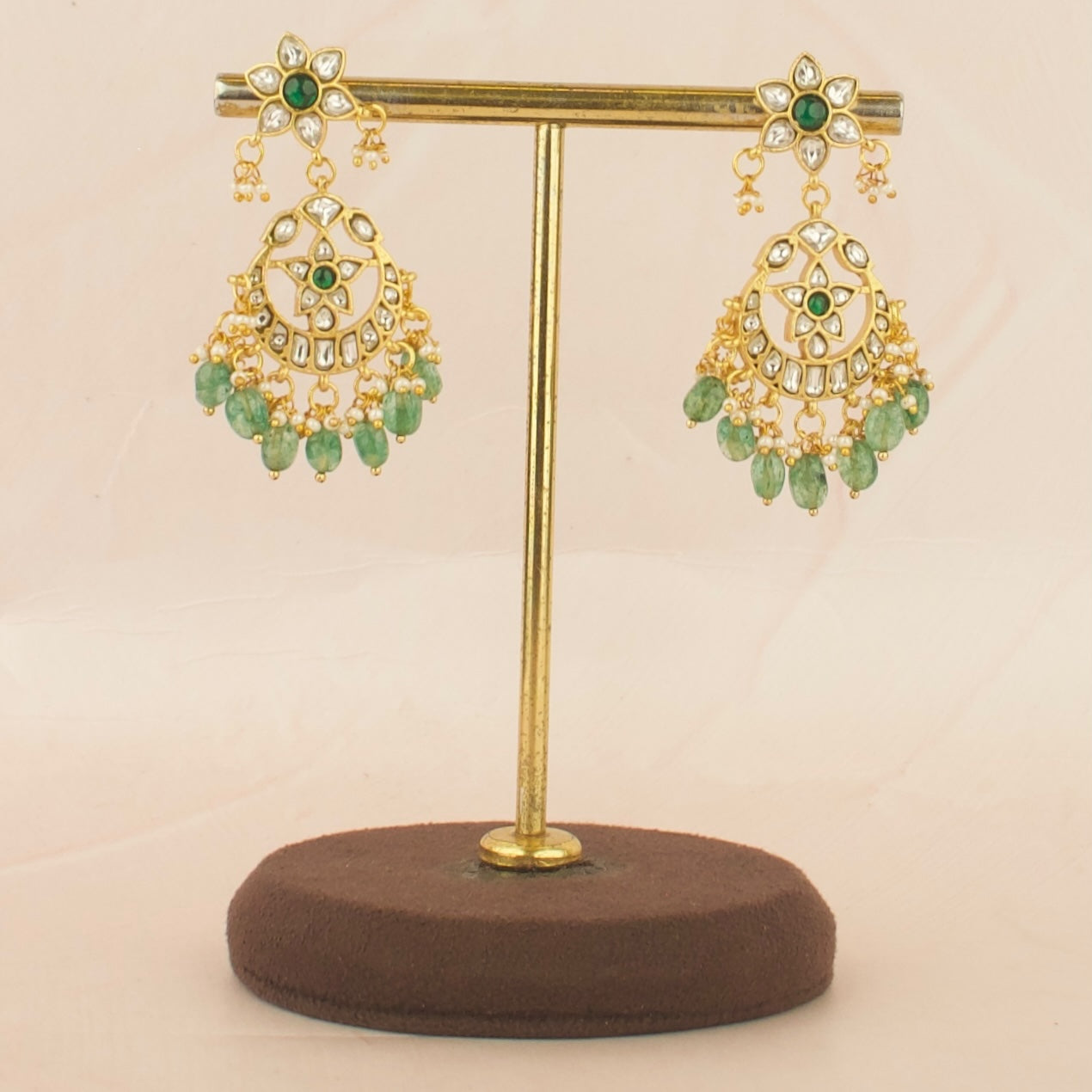 Unique Floral Design Studded Jadau Kundan Chand bali