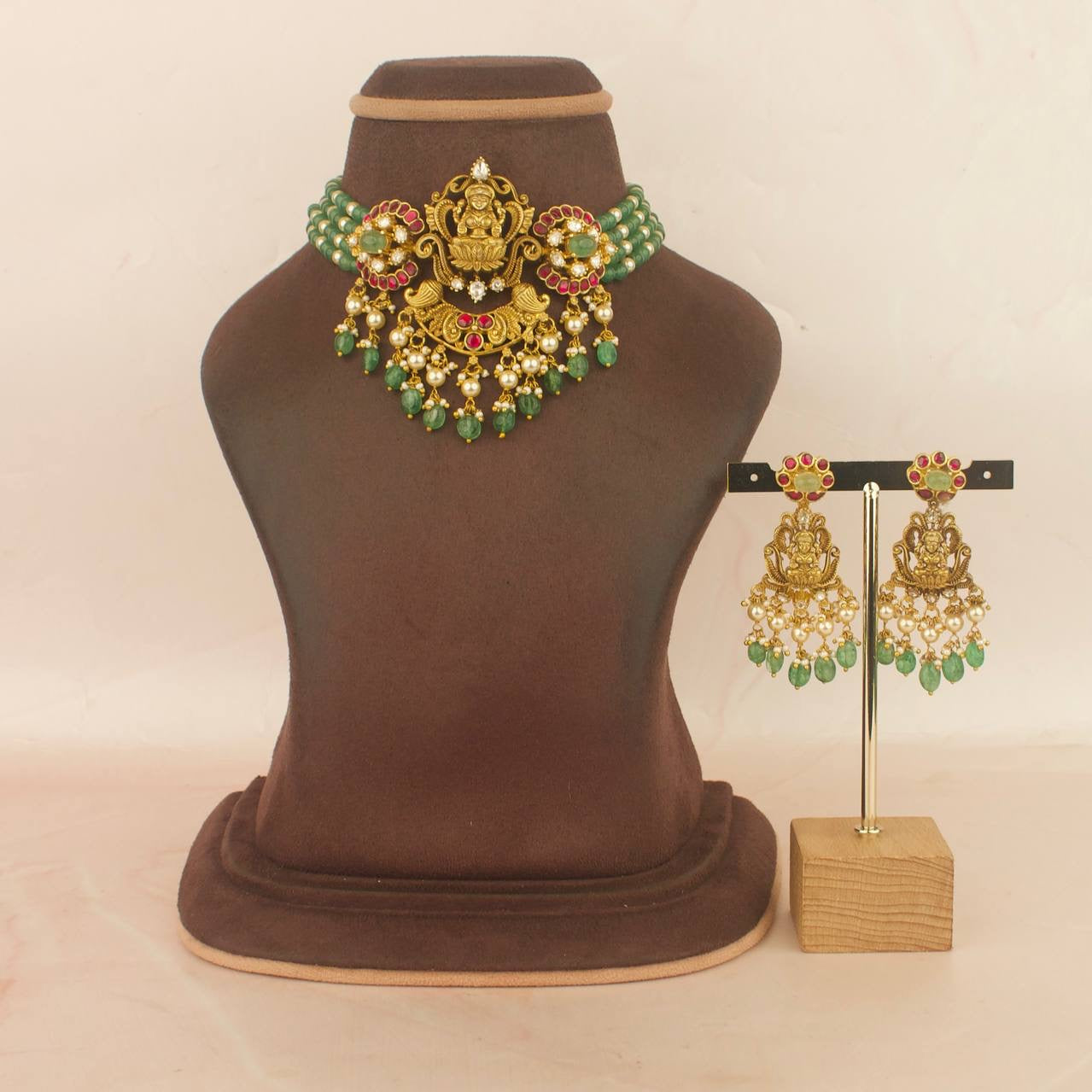 Divine Laxmi Devi Jadau Kundan Nakshi Choker With Matching Earrings