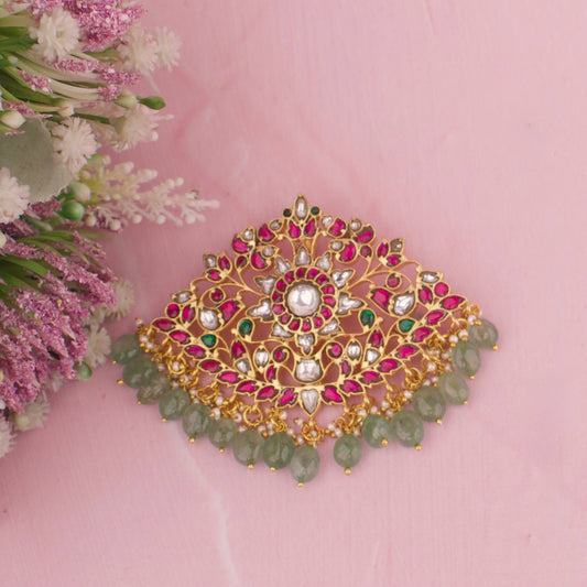 Gold Inspired Jadau Kundan Locket with Green Beads