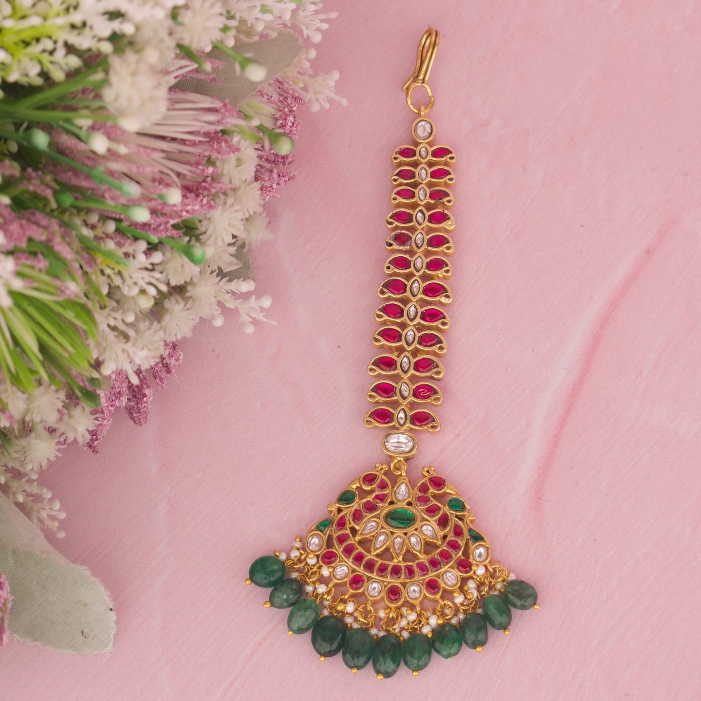 Gold Inspired Bridal Jadau Kundan Maangtika