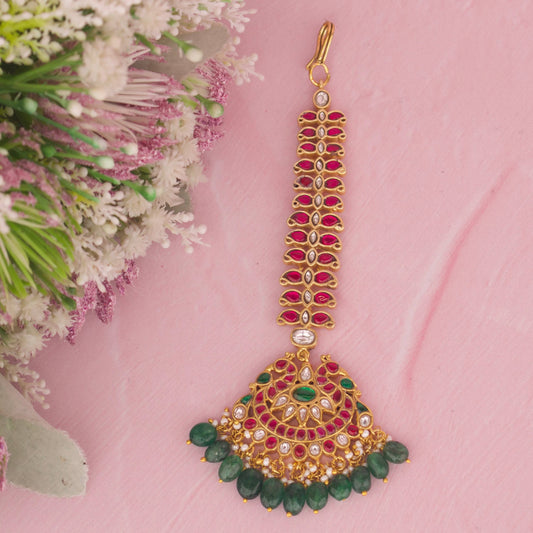 Gold Inspired Bridal Jadau Kundan Maangtika