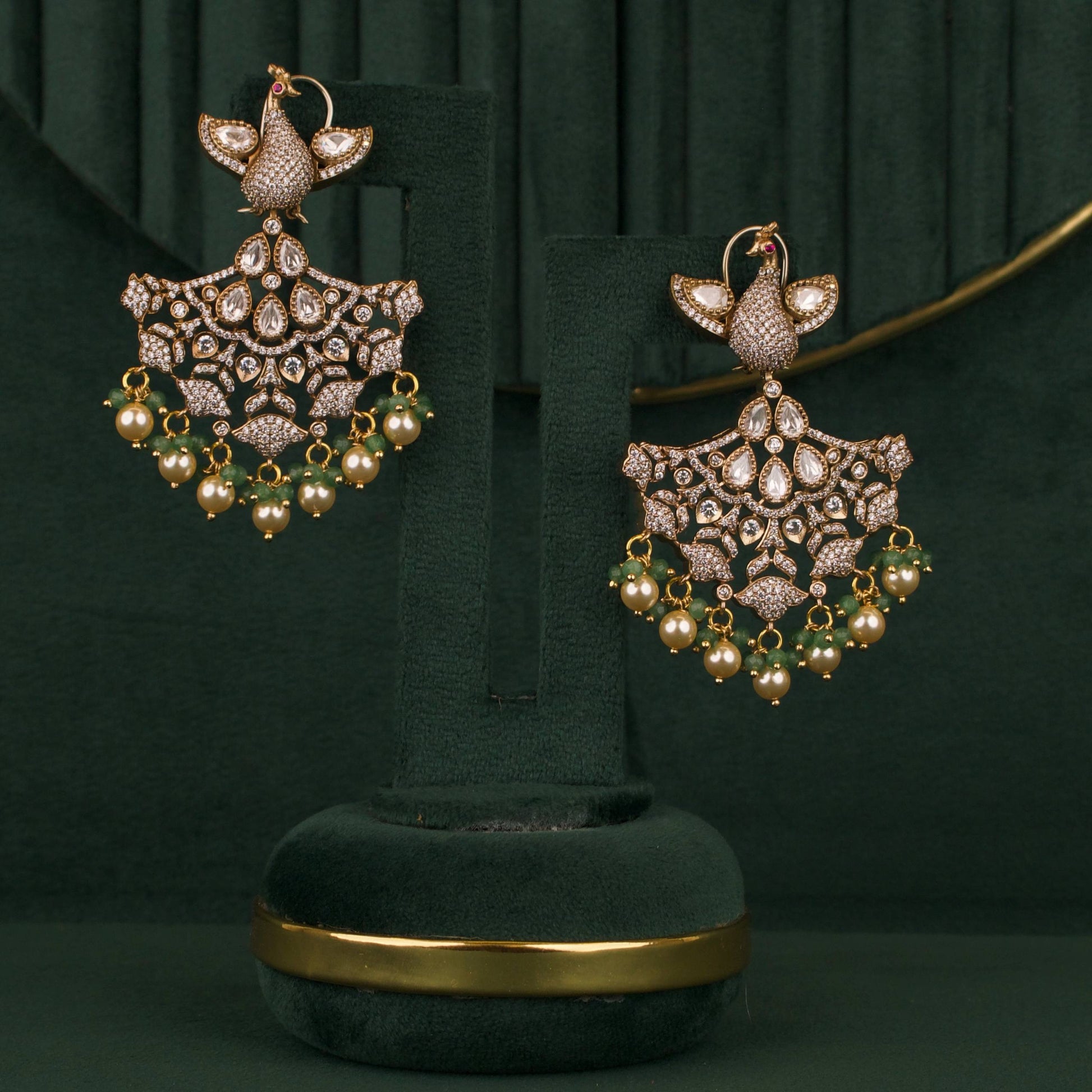 Designer Peacock Craving Fusion Polki & Kundan Necklace Set