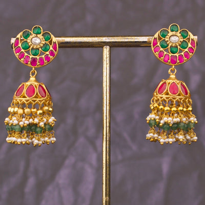 Chand Studded Jadau Kundan Jhumki Earrings With Guttapusalu Hangings