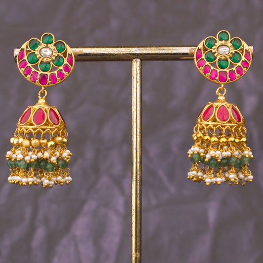 Chand Studded Jadau Kundan Jhumki Earrings With Guttapusalu Hangings