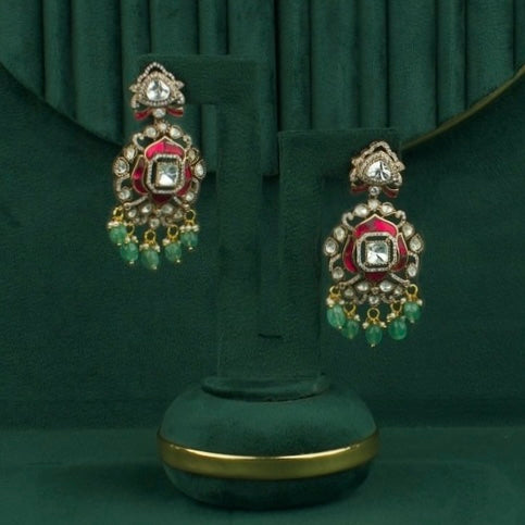 Fusion Polki Kundan Necklace With Earrings