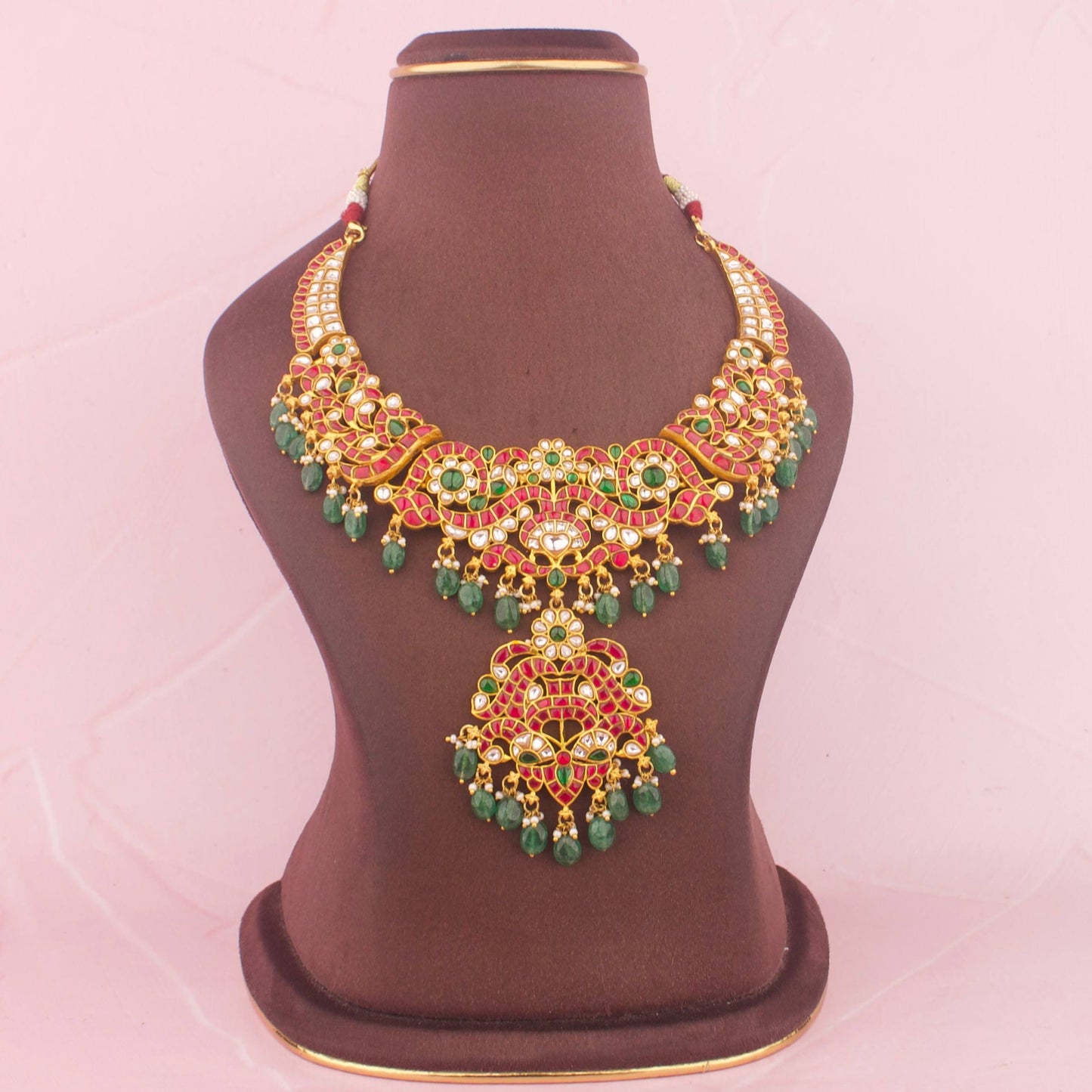 Ethnic Jadau Kundan Necklace With Emerald Beads
