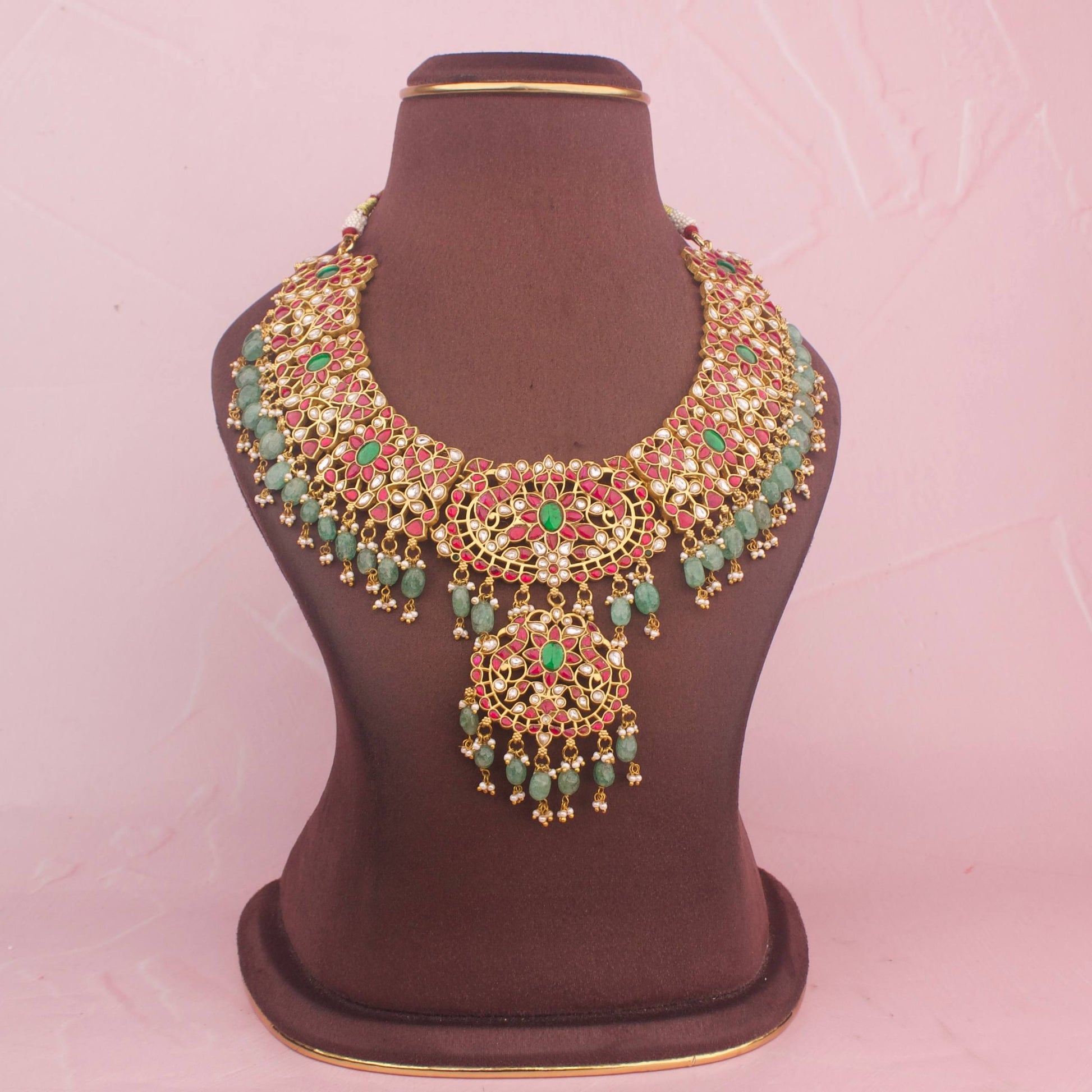 Traditional Bridal Jadau Kundan Necklace With Guttapusalu Hanging - Premium Indian Ethnic Jewelry | Dulhan Jewels