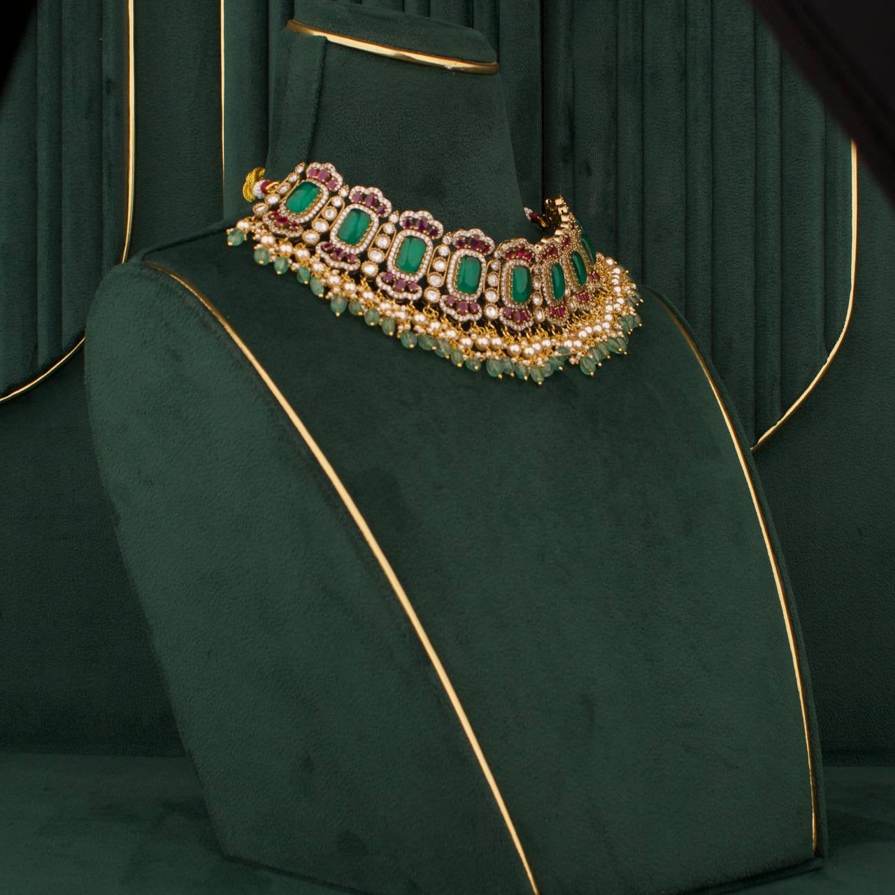 Designer Victorian Polki Fusion Chokers With Matching Earrings